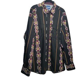 Vtg Wrangler Men's Black Aztec Southwestern Pearl Snap Western Shirt Sz XL